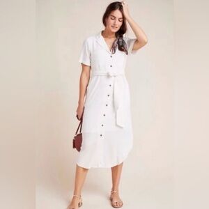 Maeve by Anthropologie Aria Dress White Button-Front Tie-Waist Shirt Dress